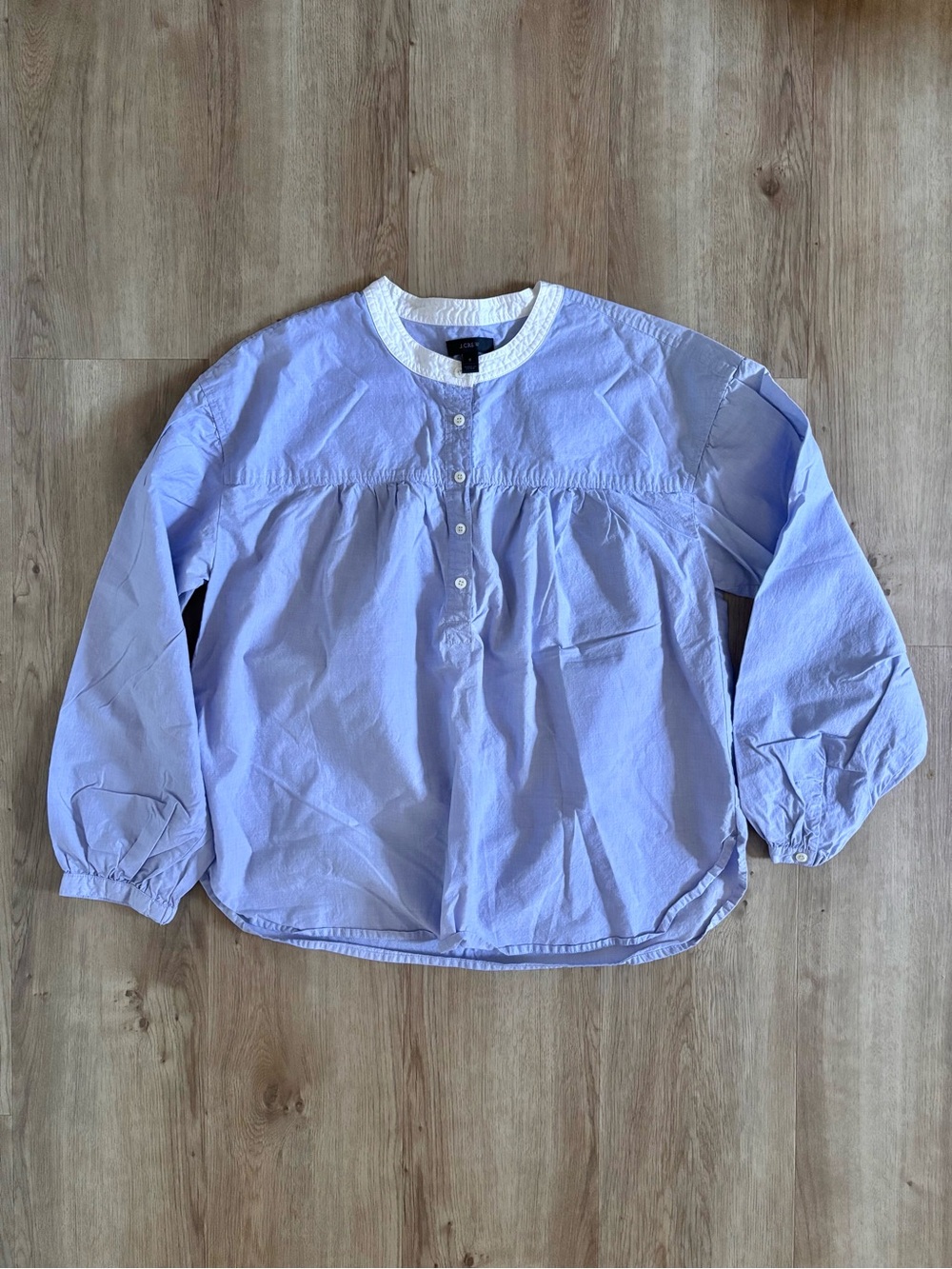 J. Crew Light Blue Henley Poplin Shirt with White Collar